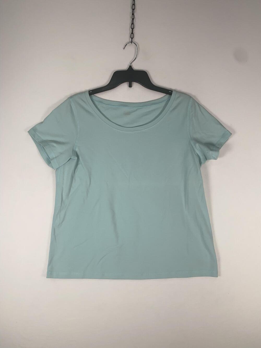 Eileen Fisher T-shirt Womens Large Blue Organic Cotton Lycra Scoop Neck Top
